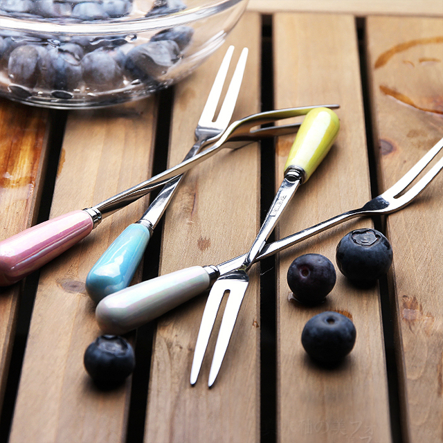 彩色陶瓷柄不锈钢水果叉