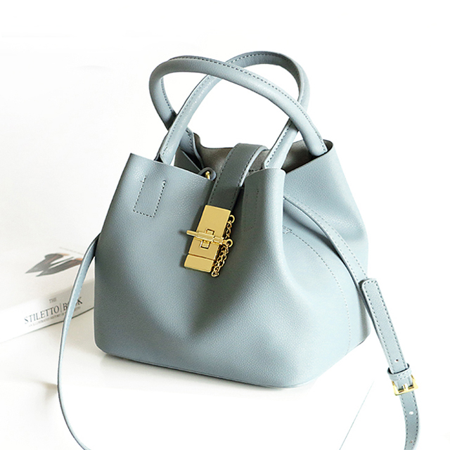 真皮锁扣水桶包