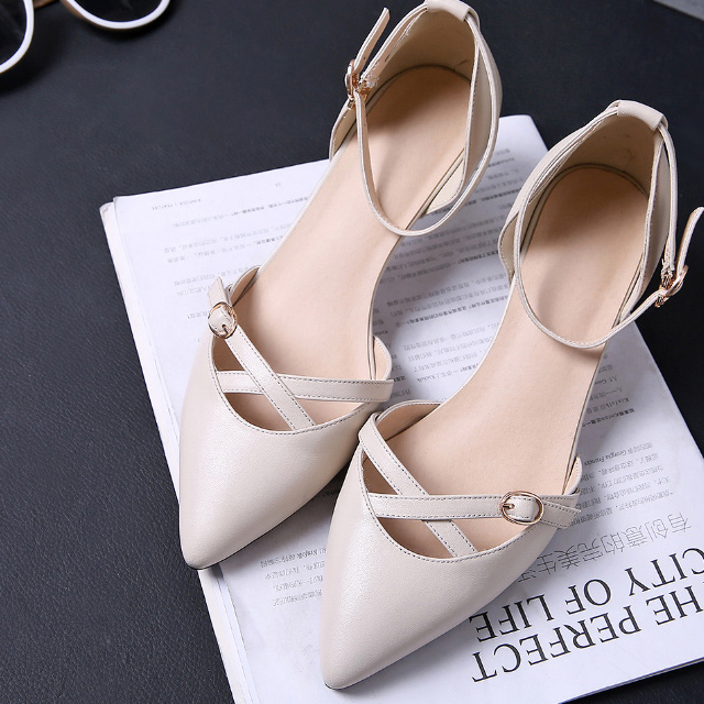 韩版中空尖头绑带女鞋