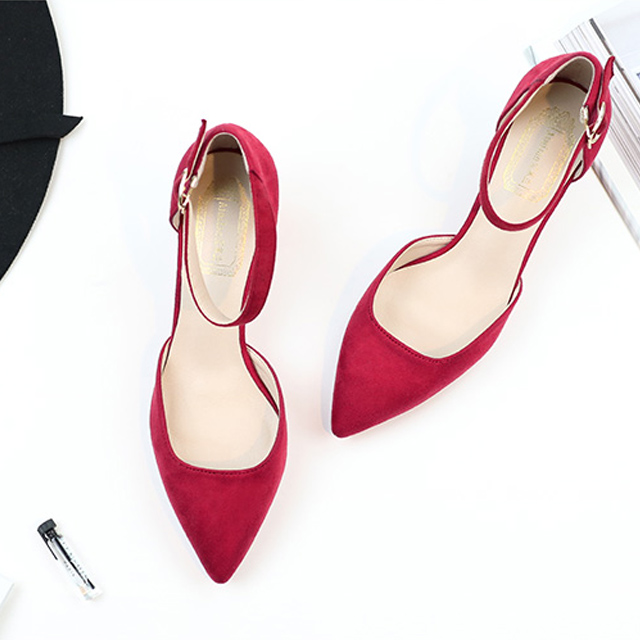 一字侧空包头小码中跟学生凉鞋