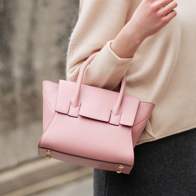 粉色优雅牛皮单肩手提包