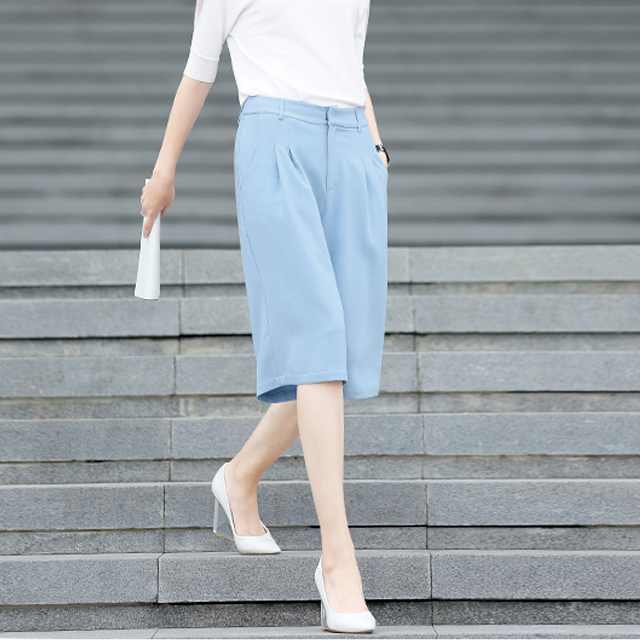 纯色五分阔腿裤