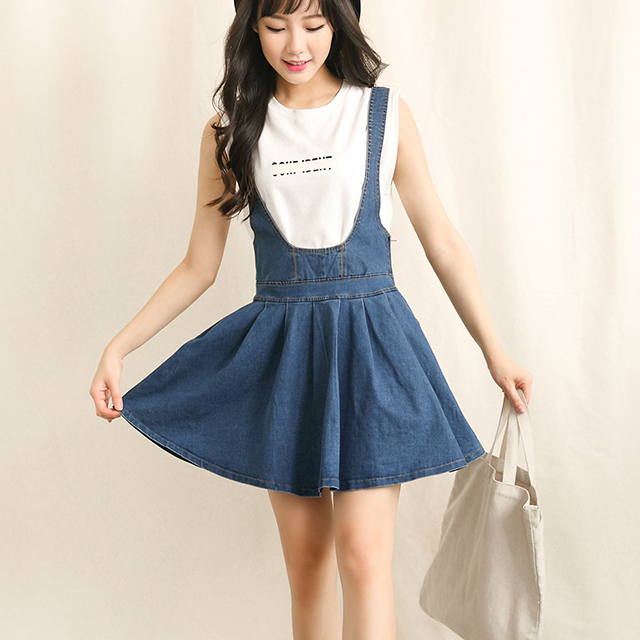 百搭修身背带牛仔裙