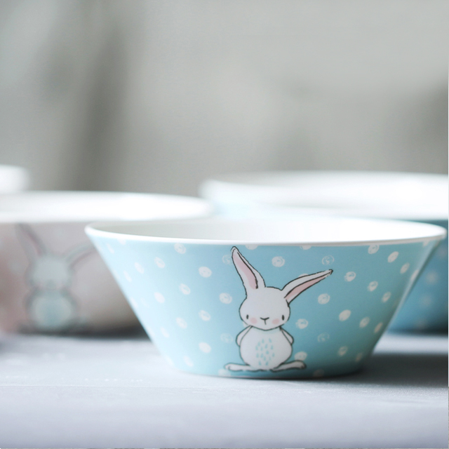 波点兔子高骨瓷汤碗