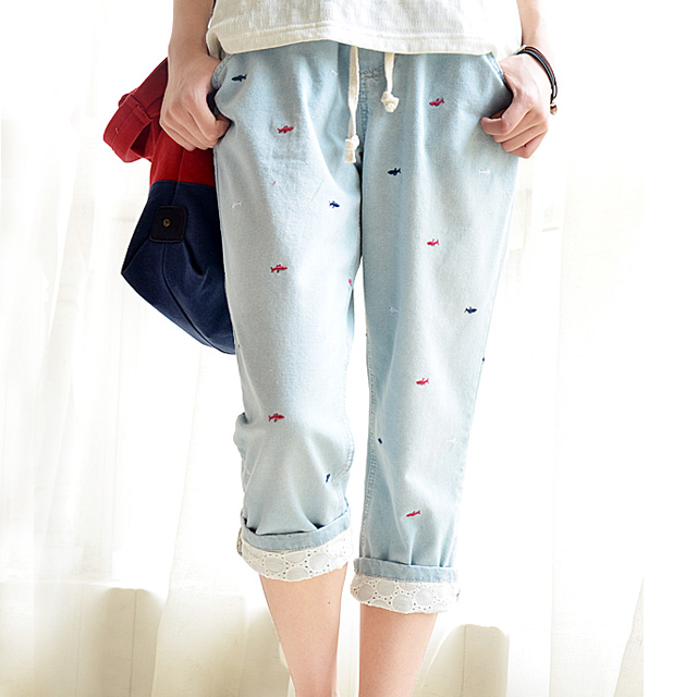 夏季轻薄七分牛仔裤