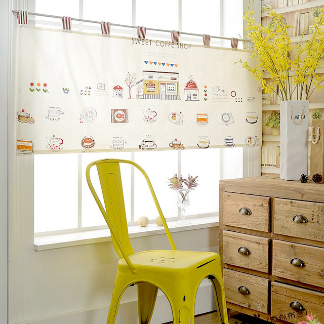 棉麻印花半帘隔断帘