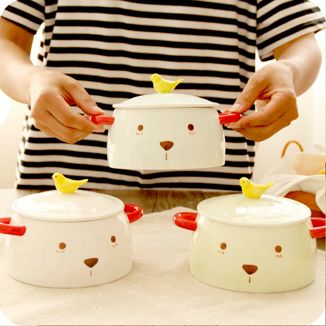 创意小熊双耳泡面碗