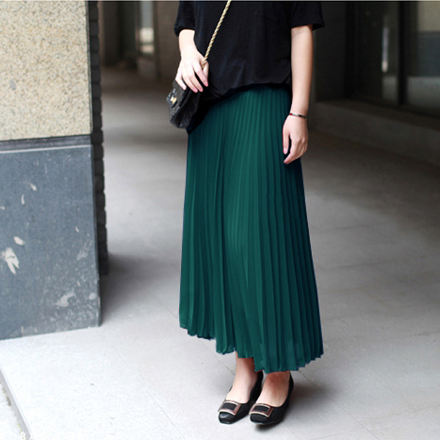 高腰百褶半身长裙