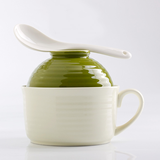 特价纯色陶瓷带盖泡面碗