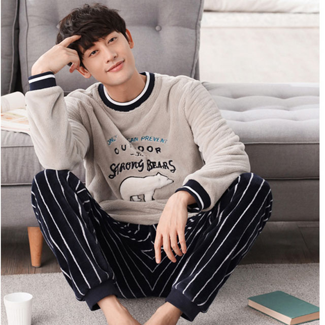 韩版加厚珊瑚绒情侣睡衣