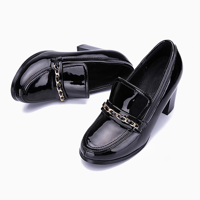 中跟圆头链条女鞋