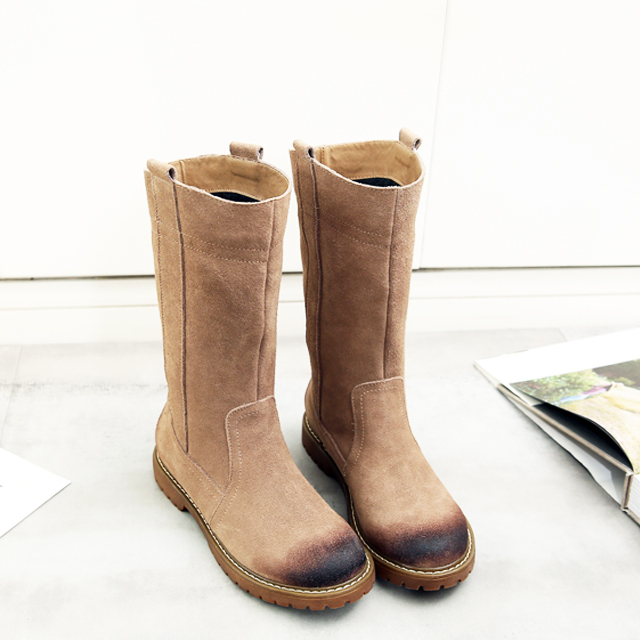 磨砂皮加绒中筒靴