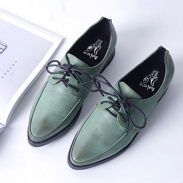 真皮系带复古小皮鞋