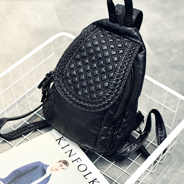 韩版水洗皮双肩包