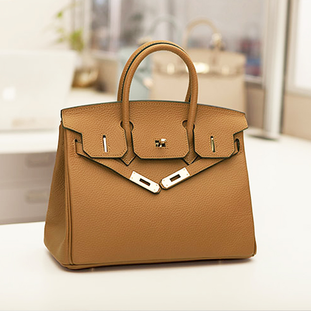 头层牛皮荔枝纹铂金包