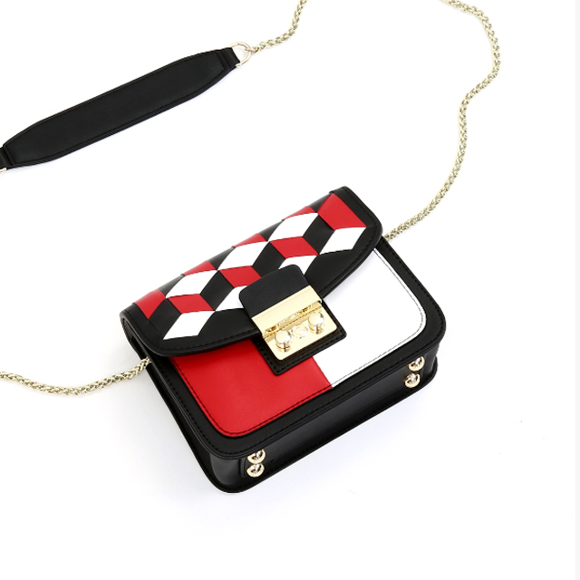 拼接链条单肩女包