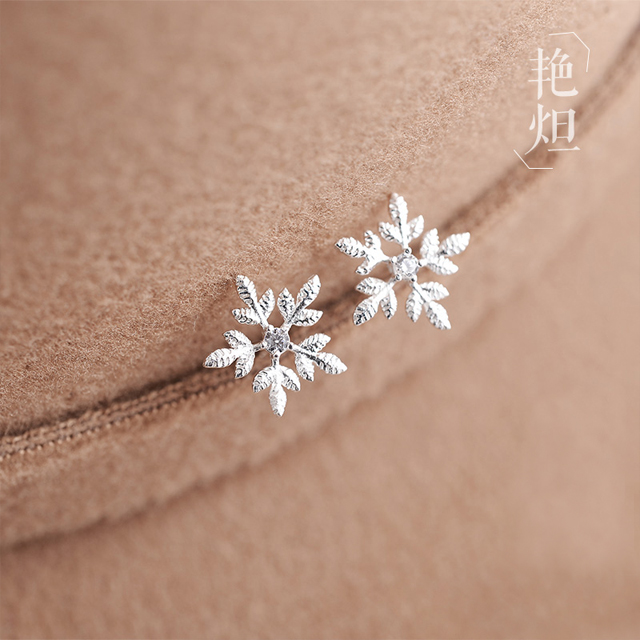 气质925纯银小雪花耳钉