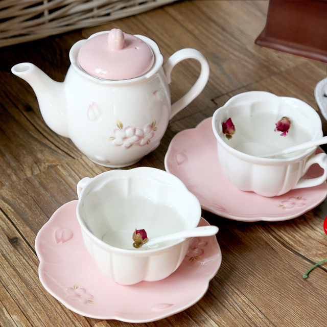 精美浮雕樱花下午茶杯碟套装