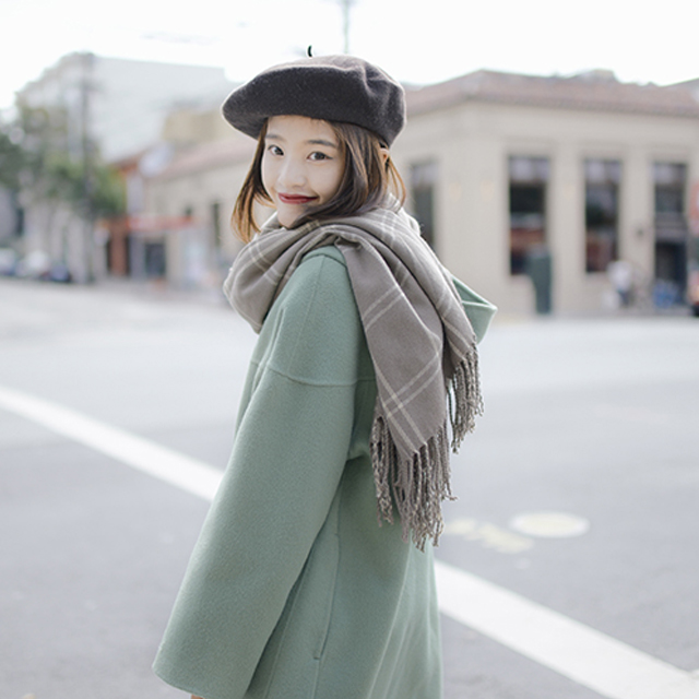 加厚格纹长款围巾