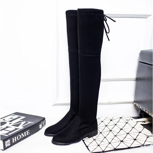 平底弹力高筒过膝靴