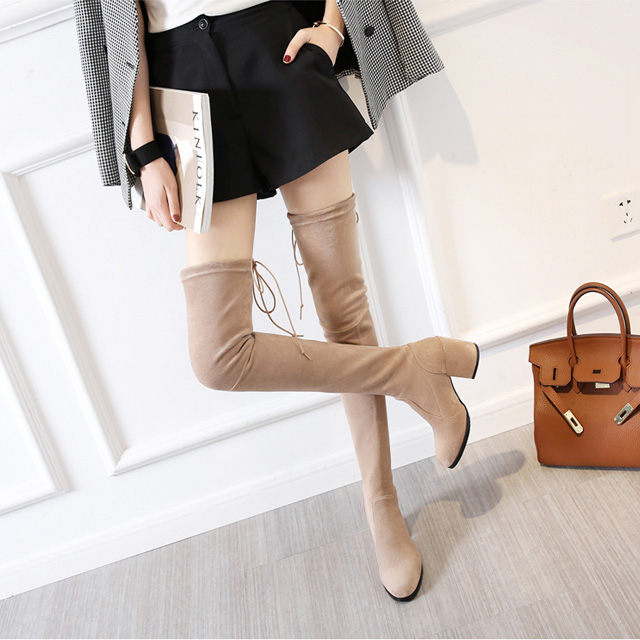 显瘦过膝系带弹力长靴