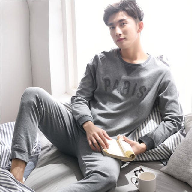 春季青年长袖全棉睡衣套装