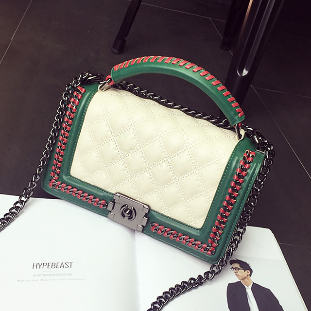 羊皮小香风菱格链条包