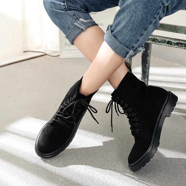 欧美百搭磨砂皮机车靴