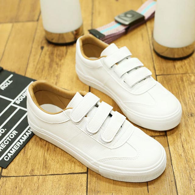 春季系带平底魔术贴运动鞋