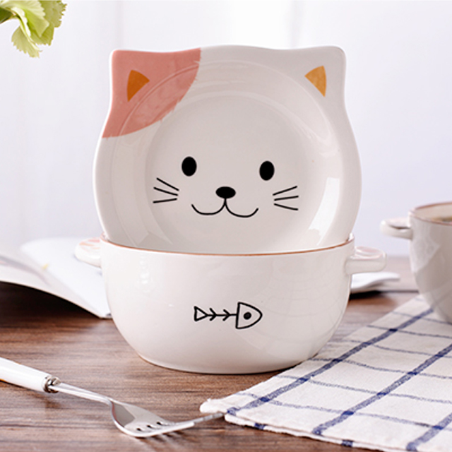 可爱猫咪带盖泡面碗