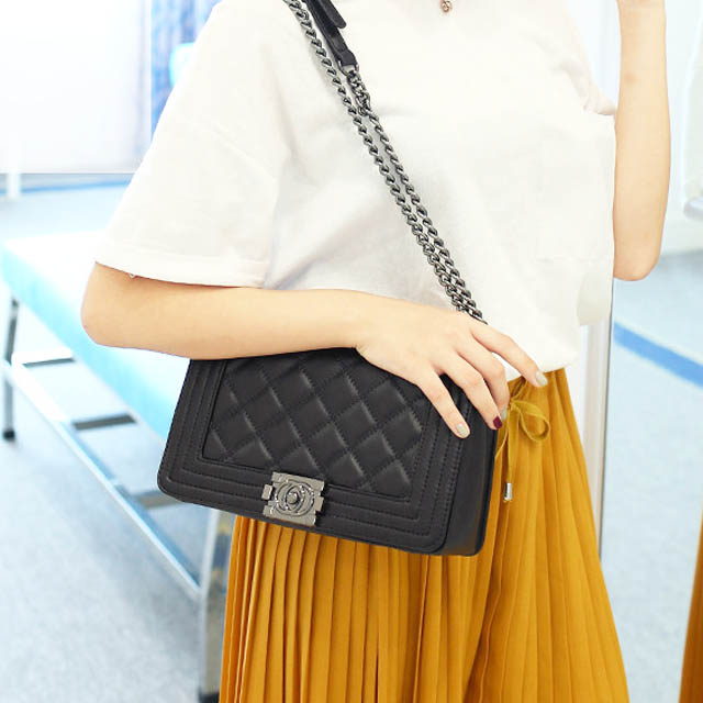 羊皮小香风菱格链条包