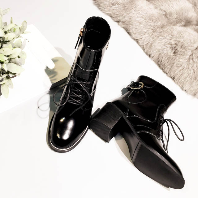 肯豆同款真皮侧拉链短靴