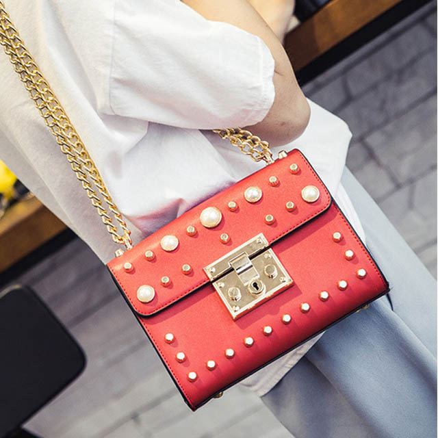 简约铆钉链条小方包