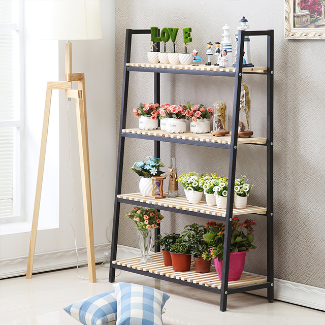 多层铁艺实木花架