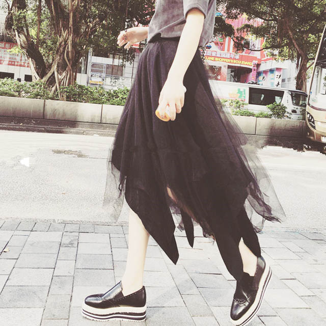 不规则网纱裙半身裙