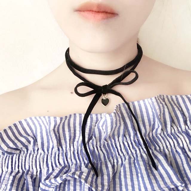双面丝绒蝴蝶结爱心原宿颈带