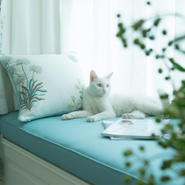 水蓝纯色飘窗垫