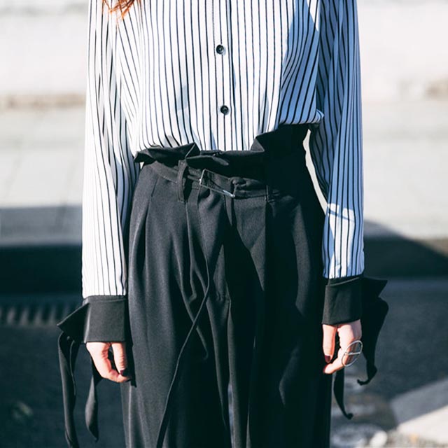 垂感高腰西装阔腿裤