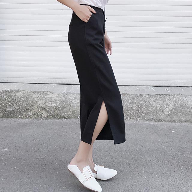 显瘦九分黑色西装裤