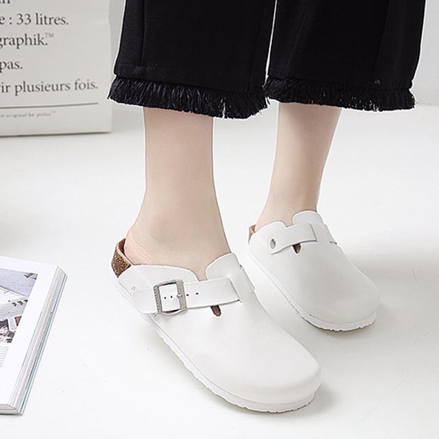 真皮透气软木半拖鞋