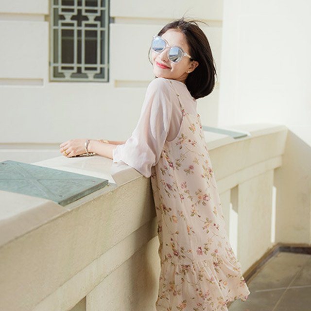 复古百搭印花吊带裙