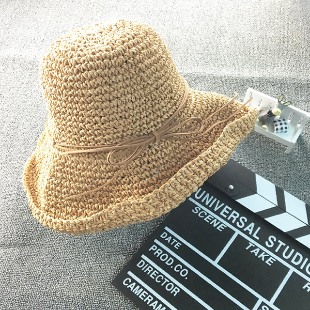 可折叠百搭纯色手编钩针草帽