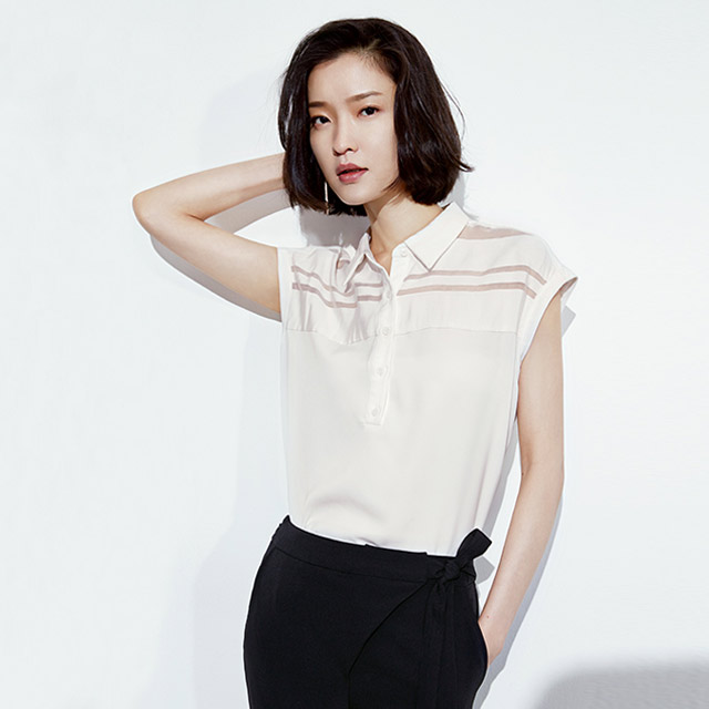 对白简约无袖白衬衫