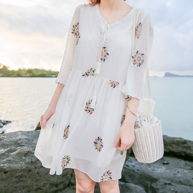 夏季波西米亚沙滩度假雪纺连衣裙