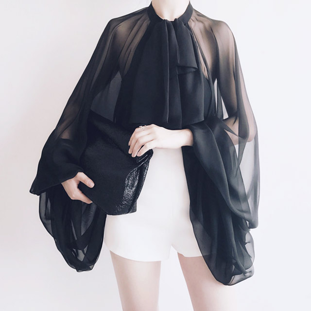 韩版灯笼袖雪纺衫