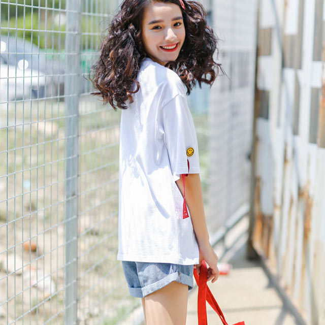 韩版宽松刺绣学生半袖上衣