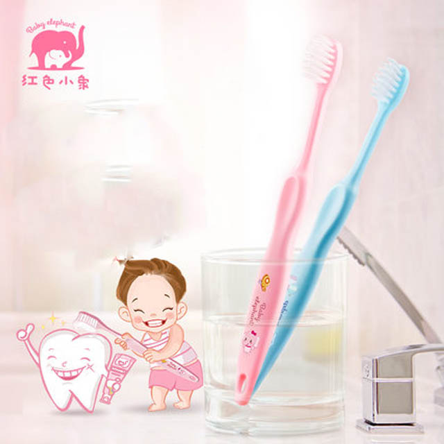 红色小象宝宝清洁牙刷1-2-3-6-12岁