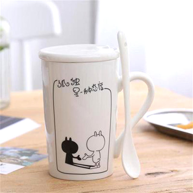 简约带盖勺陶瓷杯