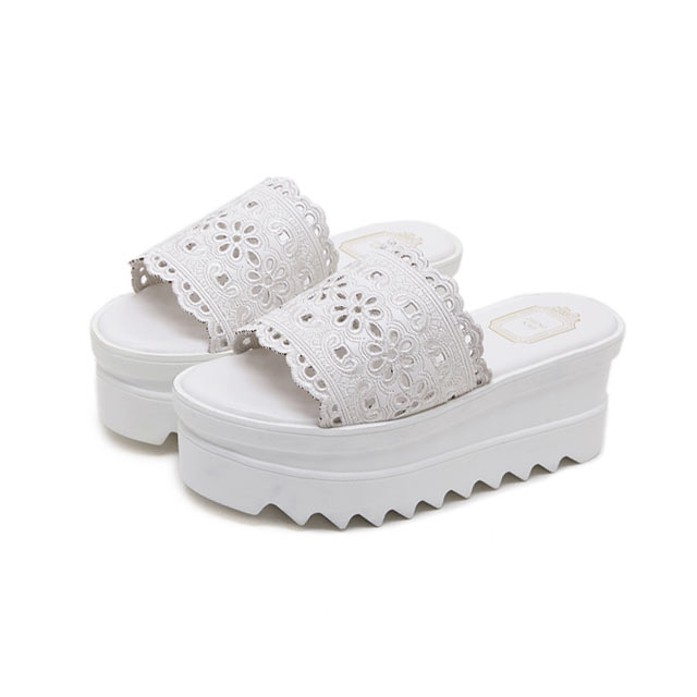 钟丽缇同款绣花一字厚底拖鞋