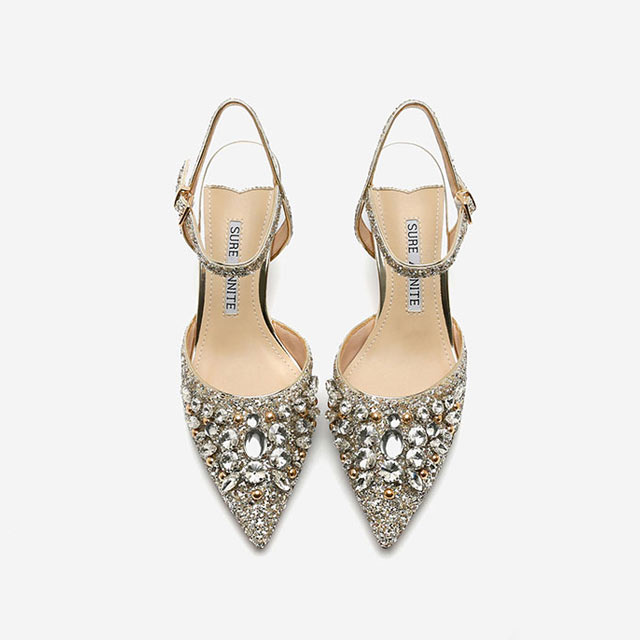 水晶亮片尖头高跟鞋